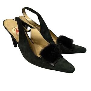 Renaud Pellegrino Slingback Heels - Black Suede Leather  Shoes EU Sz 38.5